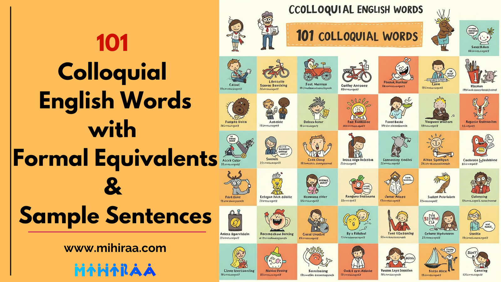101 Colloquial English Words with Formal Equivalents and sample sentences - Mihiraa